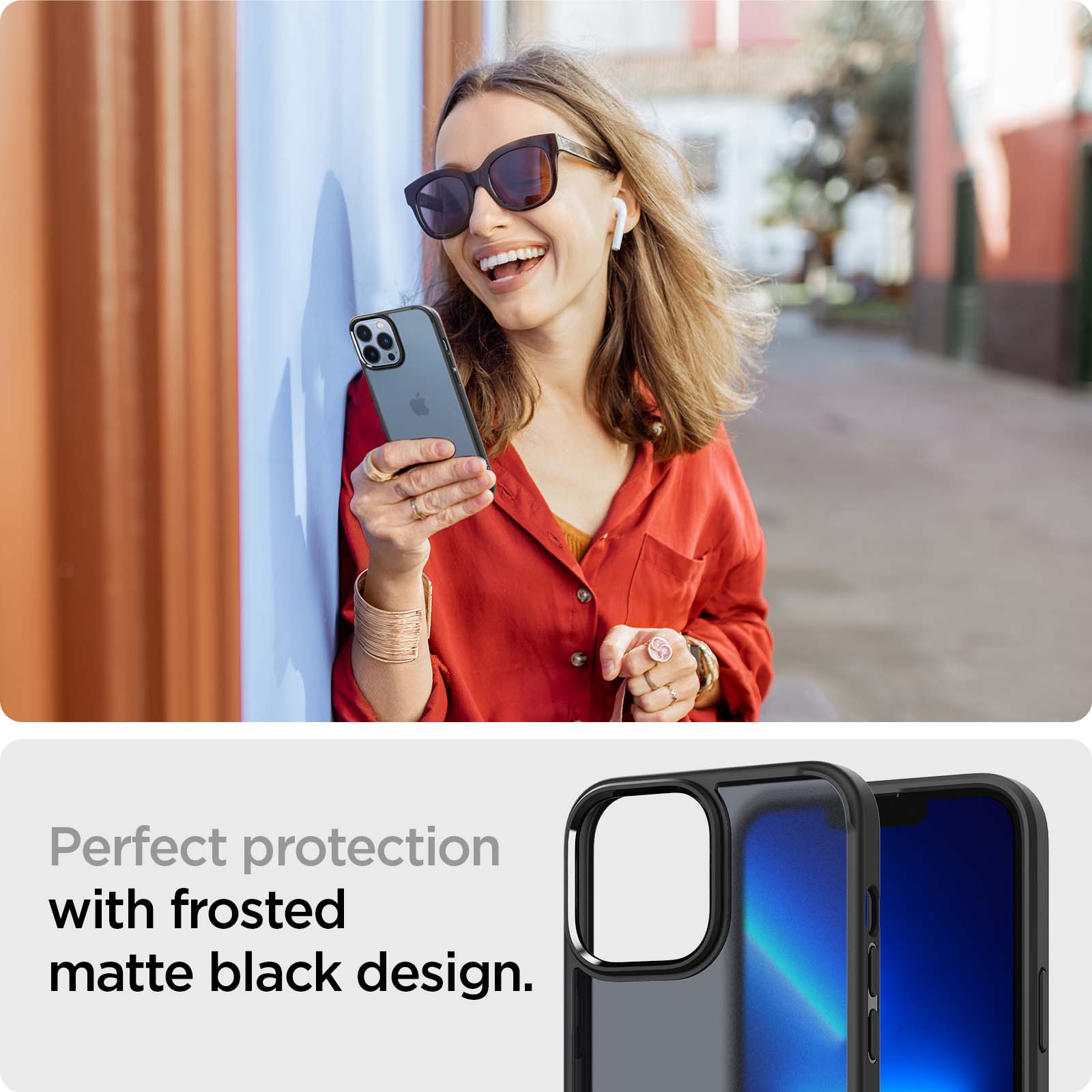 ACS03619 - iPhone 13 Pro Max Case Ultra Hybrid Matte in frost black showing the perfect protection with frosted matte black design