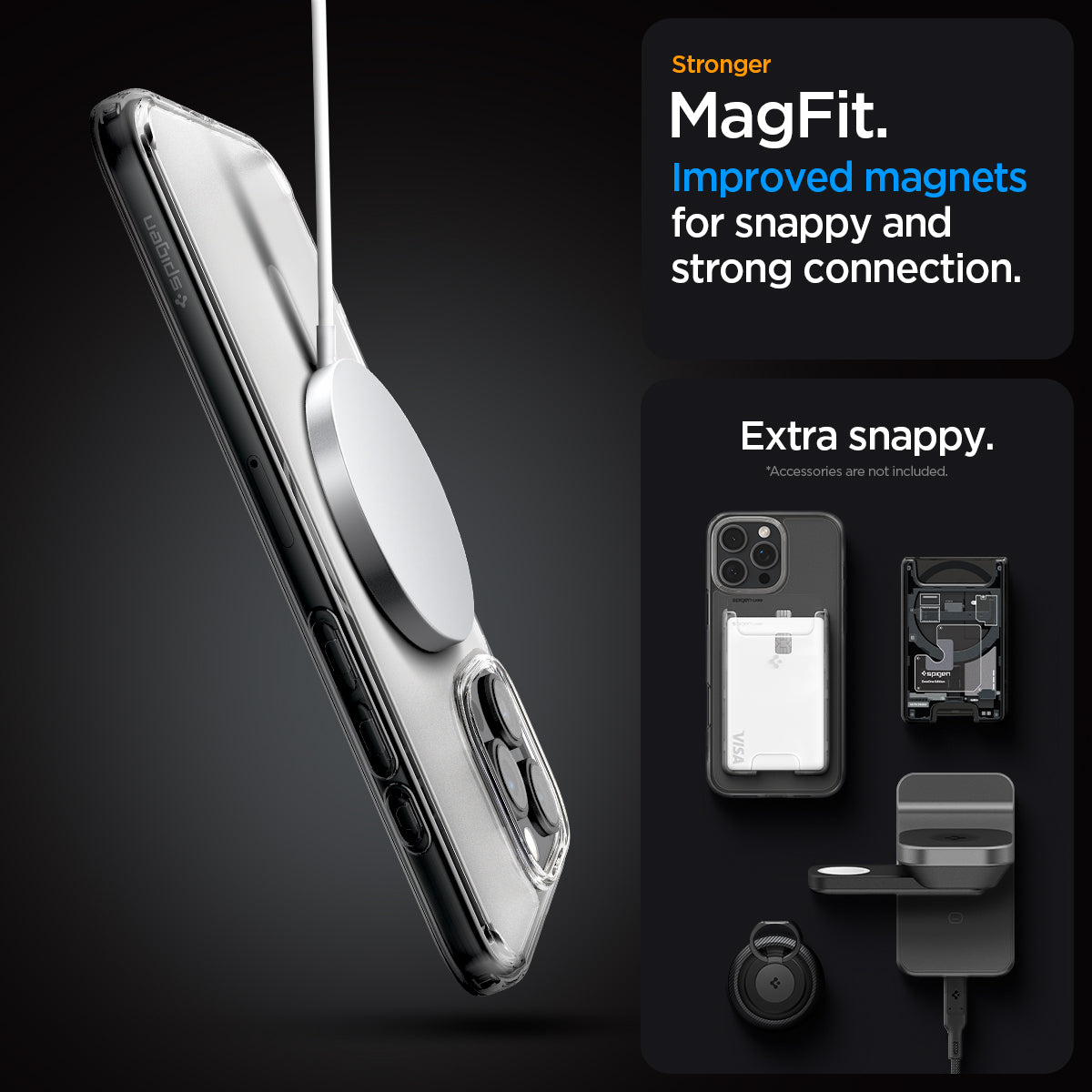 ACS08002 - iPhone 16 Pro Max Case Ultra Hybrid (MagFit) in Frost Clear stronger magfit. improved magnets for snappy and strong connection. Extra snappy. accessory not included.