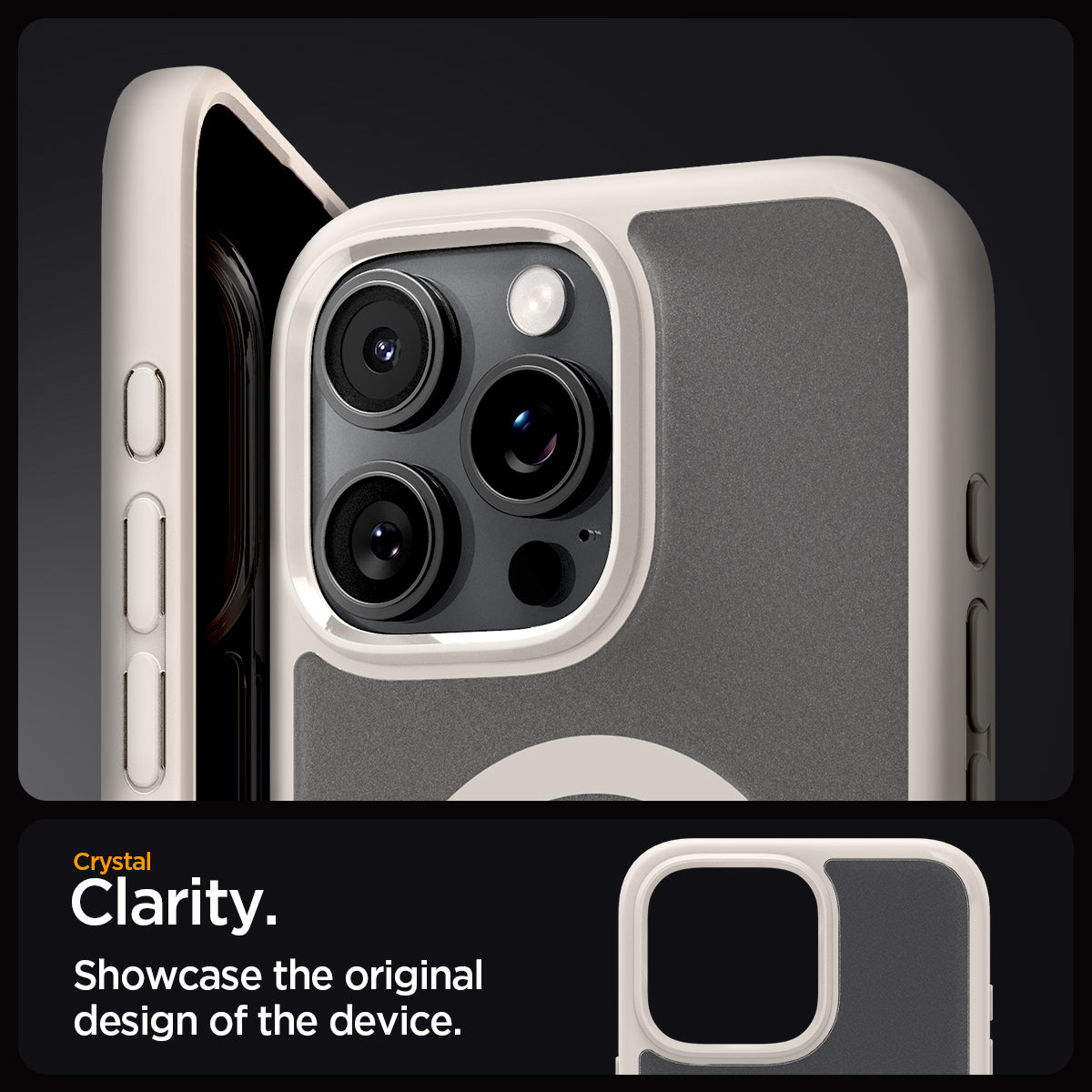ACS08382 - iPhone 16 Pro Max Case Ultra Hybrid (MagFit) in Frost Natural Titanium crystal clarity. Showcase the original design of the device.
