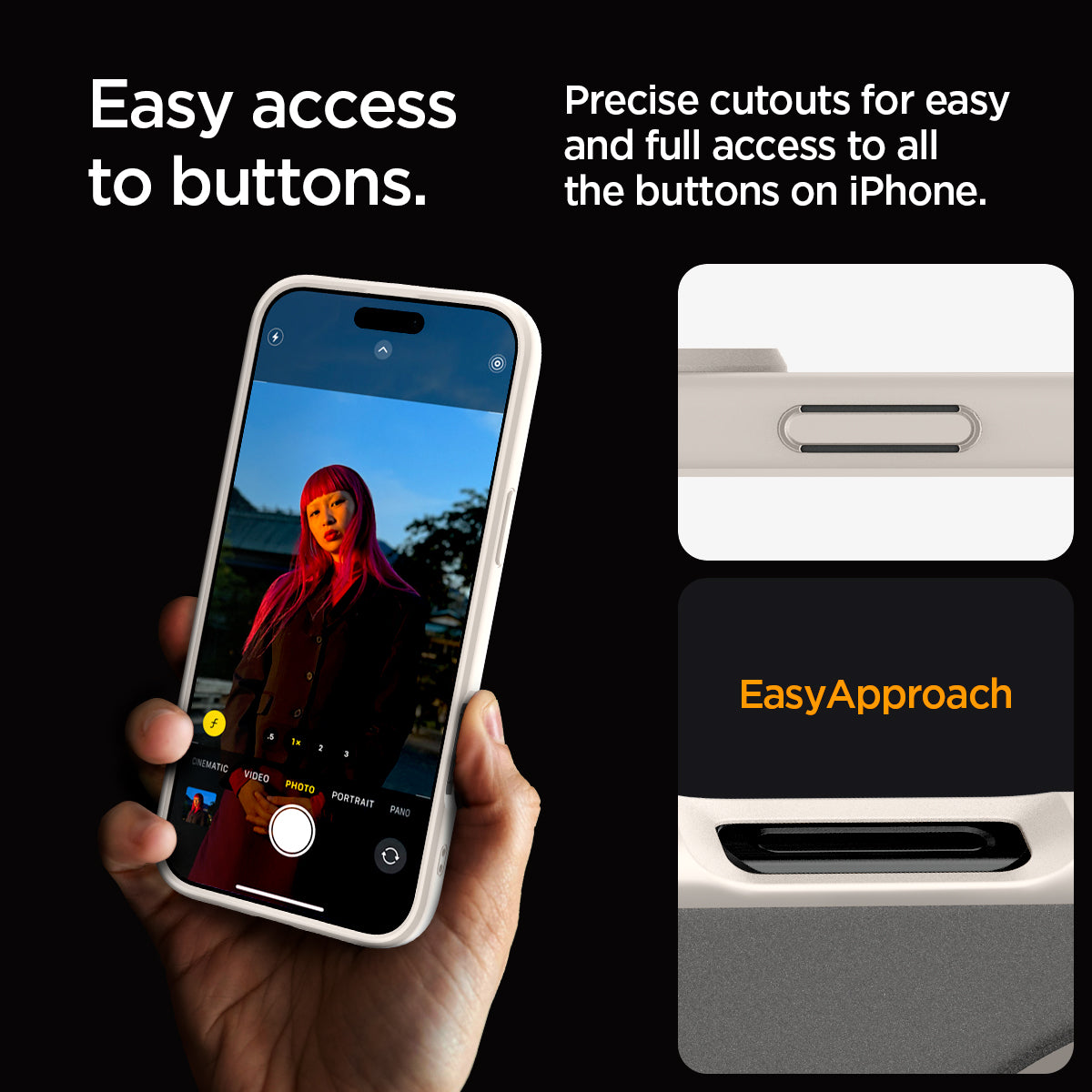 ACS08382 - iPhone 16 Pro Max Case Ultra Hybrid (MagFit) in Frost Natural Titanium easy access to buttons. Precise cutouts for easy and full access to all the buttons on iPhone.