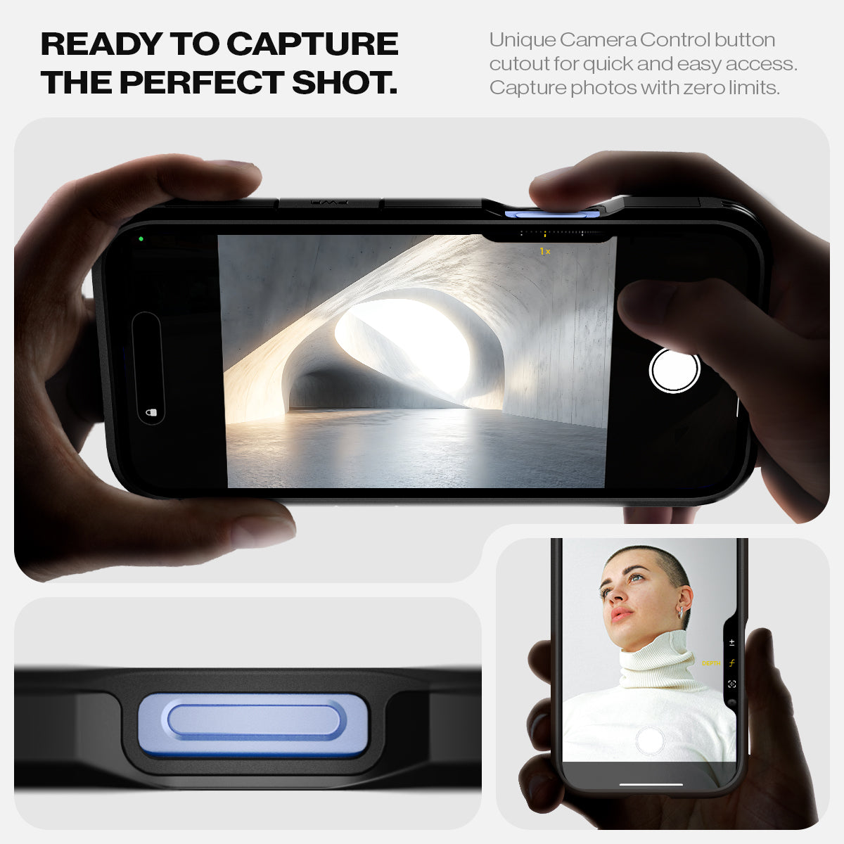 ACS08216 - iPhone 16 Case Tough Armor AI (MagFit) in Black ready to capture the perfect shot. Unique camera a control button cutout for quick and easy access capture photos with zero limits. 