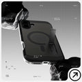 ACS08515 - iPhone 16 Case Tough Armor AI (MagFit) in Frost Black  has tough design and showing between the rock.