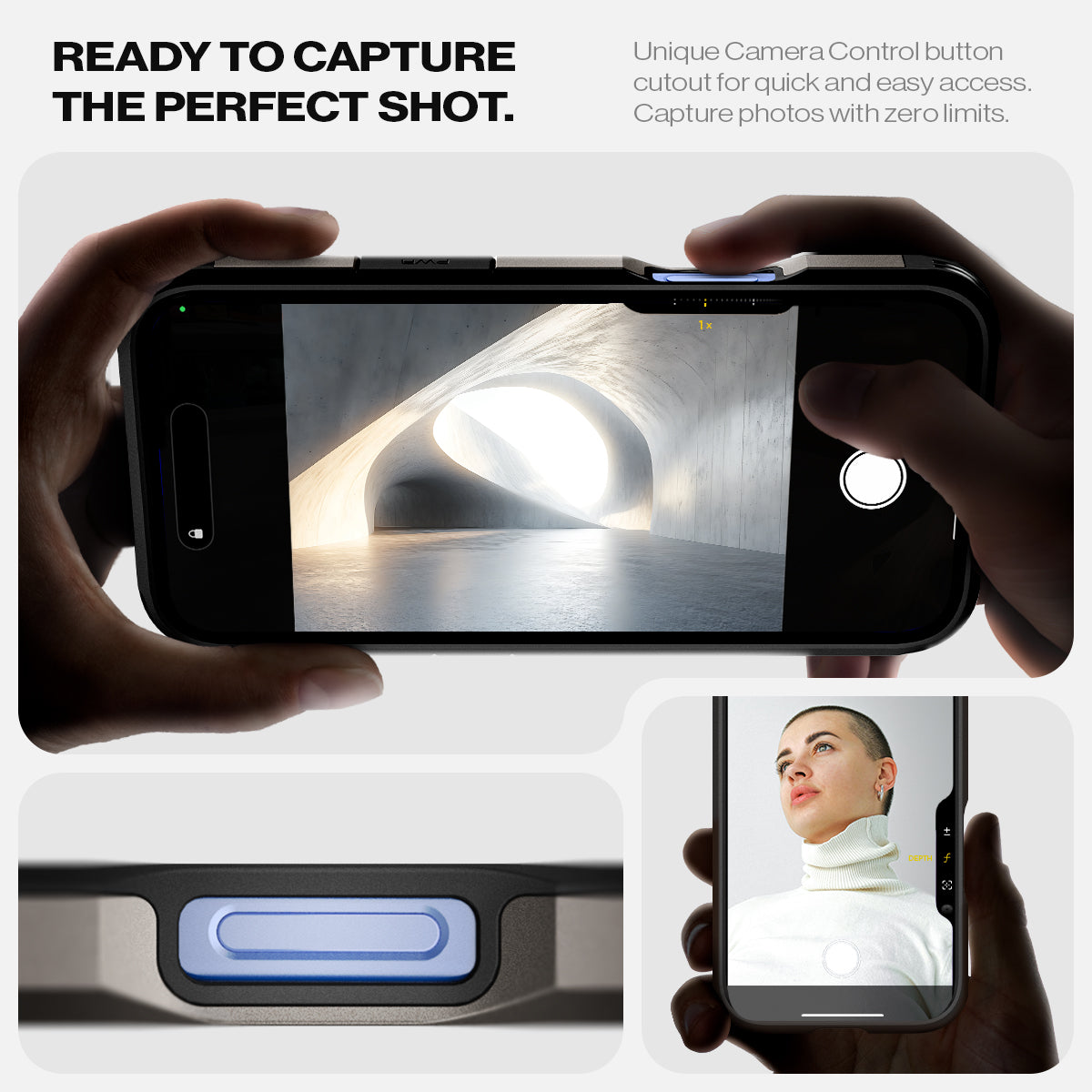 ACS08215 - iPhone 16 Case Tough Armor AI (MagFit) in Gunmetal ready to capture the perfect shot. Unique camera a control button cutout for quick and easy access capture photos with zero limits. 
