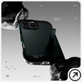 ACS08148 - iPhone 16 Pro Case Tough Armor AI (MagFit) in Abyss Green  has tough design and showing between the rock.