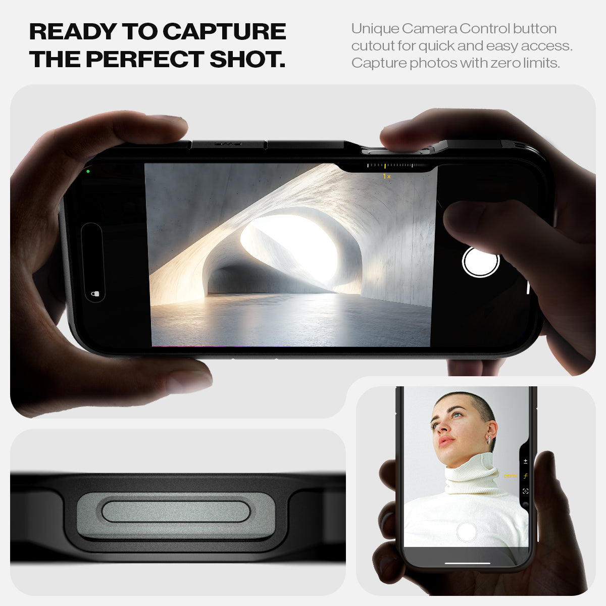 ACS08013 - iPhone 16 Pro Max Case Tough Armor AI (MagFit) in Black ready to capture the perfect shot. Unique camera a control button cutout for quick and easy access capture photos with zero limits. 