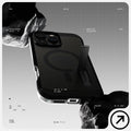 ACS08502 - iPhone 16 Pro Max Case Tough Armor AI (MagFit) in Frost Black  has tough design and showing between the rock.