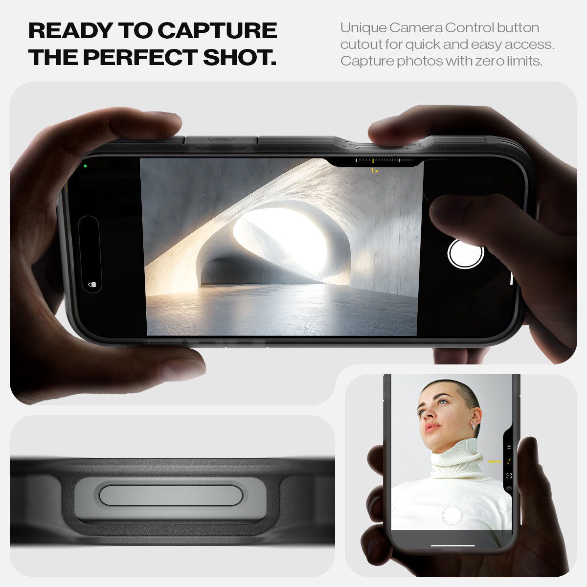 ACS08502 - iPhone 16 Pro Max Case Tough Armor AI (MagFit) in Frost Black ready to capture the perfect shot. Unique camera a control button cutout for quick and easy access capture photos with zero limits.  