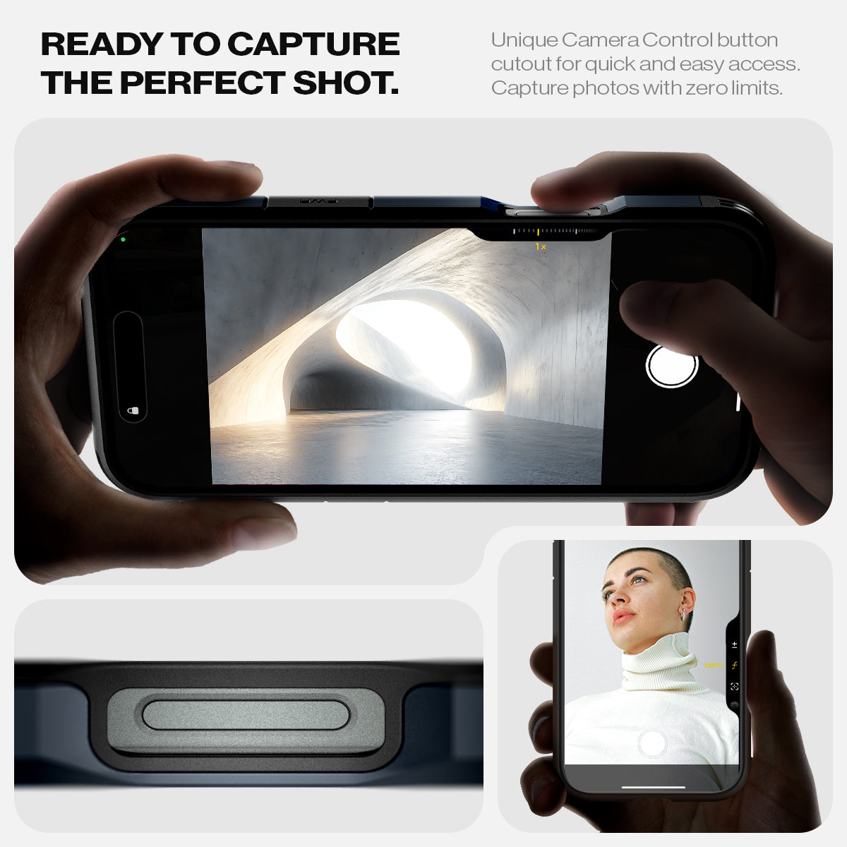 ACS08014 - iPhone 16 Pro Max Case Tough Armor AI (MagFit) in Metal Slate ready to capture the perfect shot. Unique camera a control button cutout for quick and easy access capture photos with zero limits.  