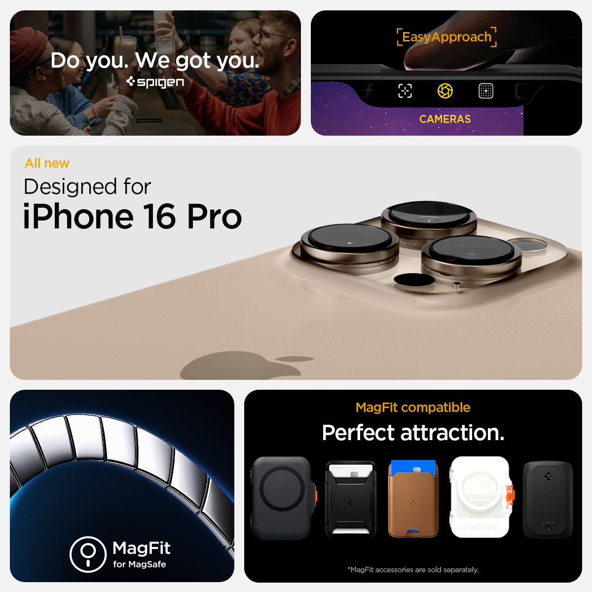 ACS08510 - iPhone 16 Pro Case Tough Armor T AI (MagFit + Camera Control) in Black showing the air cushion technology, designed for iPhone 16 Pro