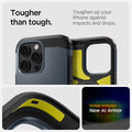 ACS08511 - iPhone 16 Pro Case Tough Armor T AI (MagFit + Camera Control) in Metal Slate showing the tougher than tough, toughen up your iPhone against impacts and drops, stronger protection, New AI Armor