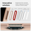 ACS09069 - iPhone 16 Pro Max Case Ultra Hybrid T (MagFit + Camera Control) in Frost Rose Titanium showing the innovative solution, engineered for smooth motor response for total camera control utility, parts of the button: PC Frame, Silicone, Stainless Steel, Printed Circuit Boards and AG Glass