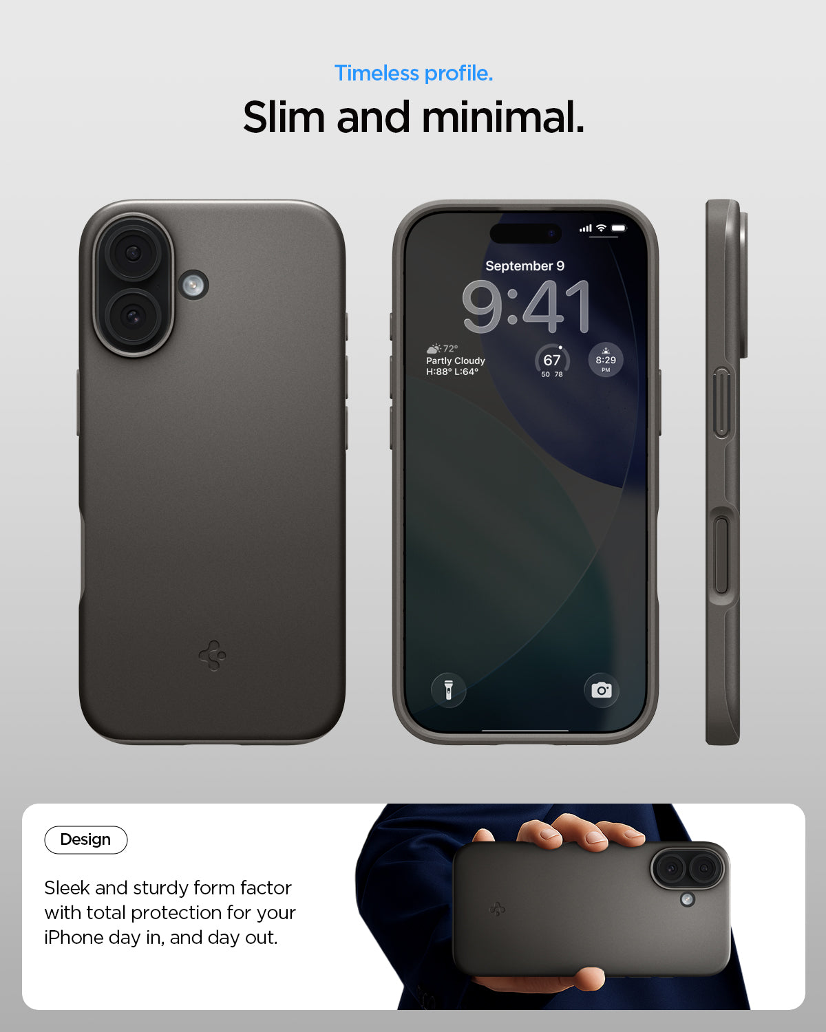 ACS09971 - iPhone 17 Thin Fit (MagFit) in Gunmetal check timeless profile. slim and minimal. Design. Sleek and sturdy form factor with total protection for your iPhone day in and day out.