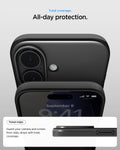 ACS09969 - iPhone 17 Thin Fit (MagFit) in Black showing total coverage. All day protection. Raised edges. guard your camera and screen from daily drops with total coverage.