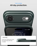ACS09917 - iPhone 17 Air Thin Fit (MagFit) in Abyss Green showing total coverage. All day protection. Raised edges. guard your camera and screen from daily drops with total coverage.