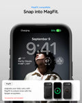 ACS09916 - iPhone 17 Air Thin Fit (MagFit) in Black showing magfit compatible. snap into magfit. upgrade your daily carry with magfit to unlock more with the spigen ecosystem