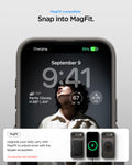 ACS09918 - iPhone 17 Air Thin Fit (MagFit) in Gunmetal showing magfit compatible. snap into magfit. upgrade your daily carry with magfit to unlock more with the spigen ecosystem