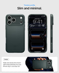 ACS09935 - iPhone 17 Pro Thin Fit (MagFit) in Abyss Green showing a slim and minimal case design from front, back, and side views.