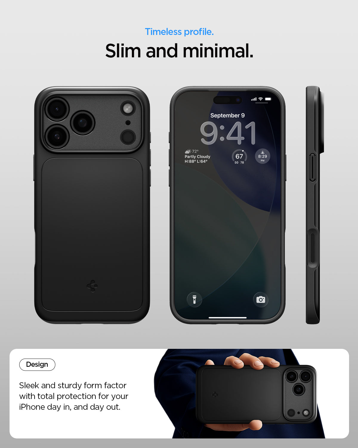 ACS09934 - iPhone 17 Pro Thin Fit (MagFit) in black check timeless profile. slim and minimal. Design. Sleek and sturdy form factor with total protection for your iPhone day in and day out.