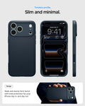 ACS09882 - iPhone 17 Pro Max Thin Fit (MagFit) in Metal Slate showing a slim and minimal case design from front, back, and side views.