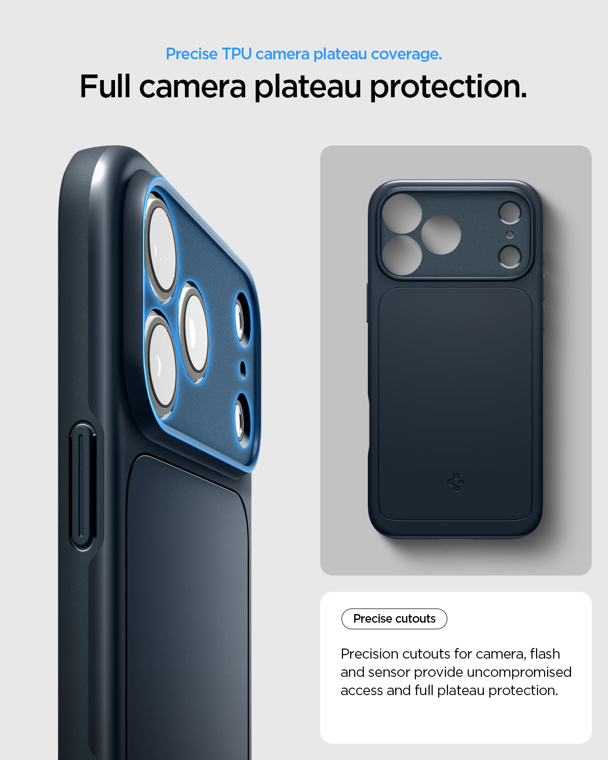 ACS09882 - iPhone 17 Pro Max Thin Fit (MagFit) in Metal Slate showing full camera plateau protection with precise cutouts for cameras, flash, and sensors.