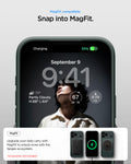 ACS09880 - iPhone 17 Pro Max Thin Fit (MagFit) in abyss green showing magfit compatible. snap into magfit. upgrade your daily carry with magfit to unlock more with the spigen ecosystem