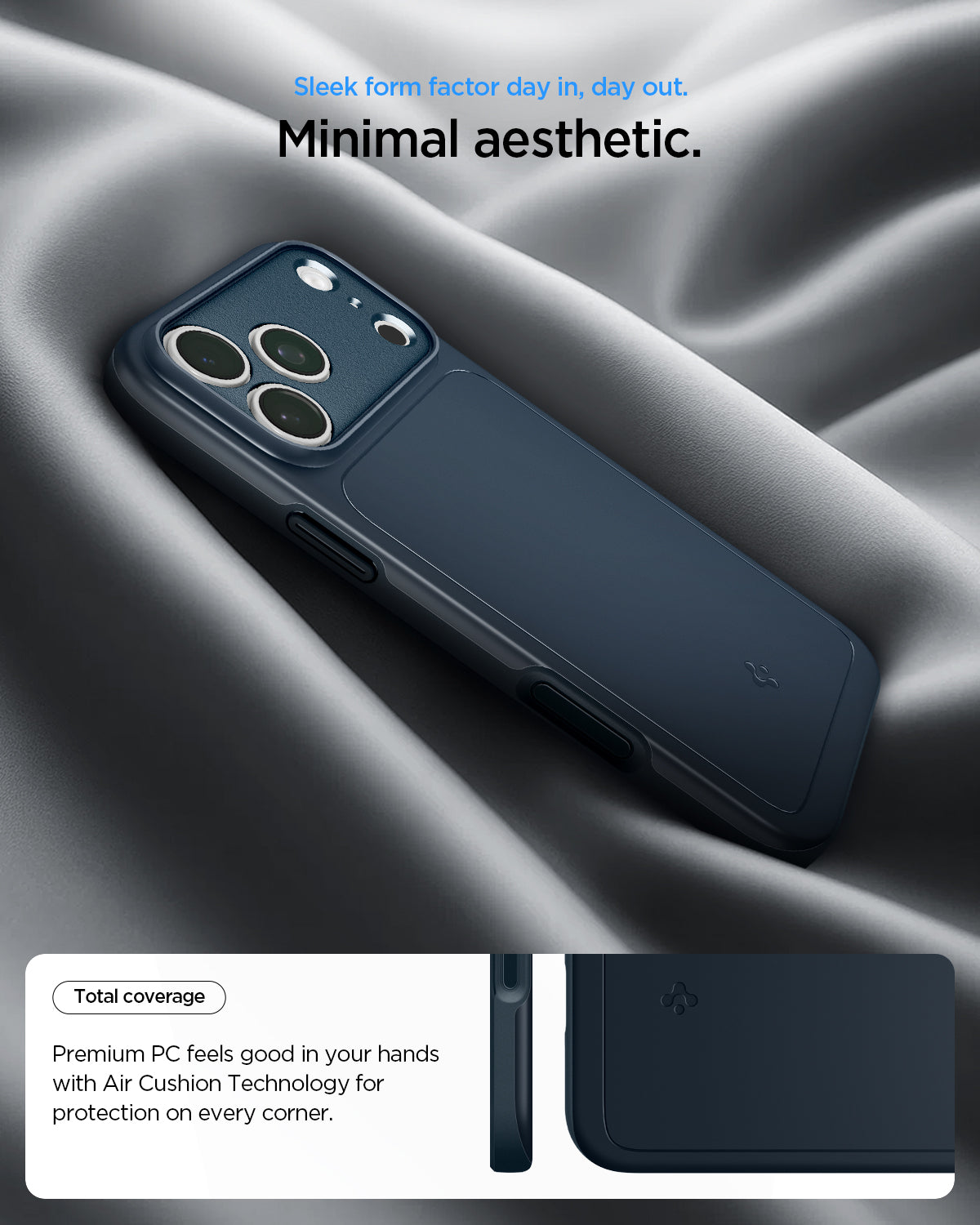 ACS09882 - iPhone 17 Pro Max Thin Fit (MagFit) in Metal Slate showing a minimal case design with full corner coverage and Air Cushion Technology.