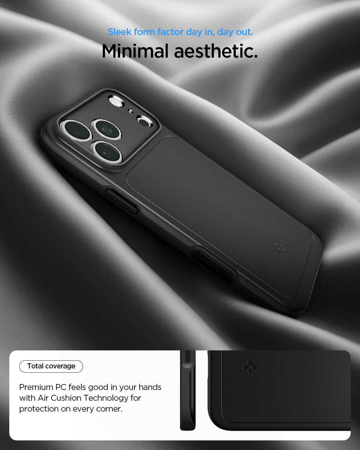 ACS09879 - iPhone 17 Pro Max Thin Fit (MagFit) in black showing a minimal case design with full corner coverage and Air Cushion Technology.
