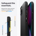 ACS03680 - iPhone 13 Mini Case Mag Armor in black showing the raised lips help prevent surfaces scratches for camera and screen. Camera protection and Screen protection