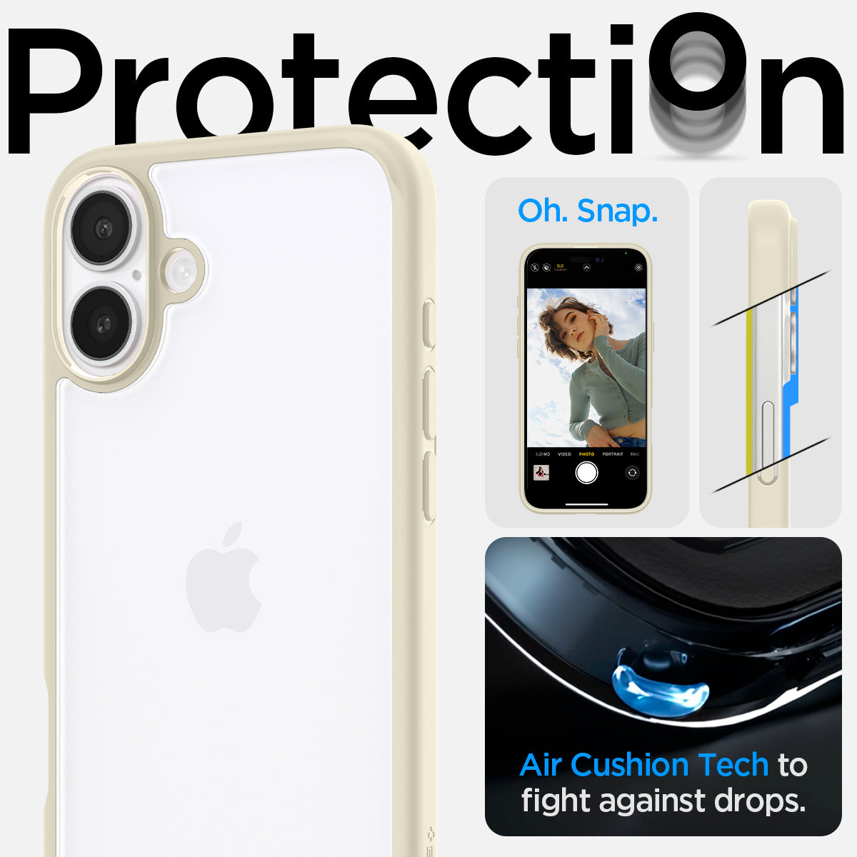 ACS08073 - iPhone 16 Plus Case Ultra Hybrid in Mute Beige protection. Oh snap. air cushion tech to fight against drops.