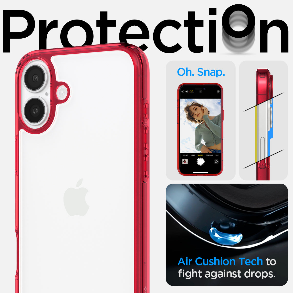 ACS08203 - iPhone 16 Case Ultra Hybrid in Red Crystal protection. Oh snap. air cushion tech to fight against drops.