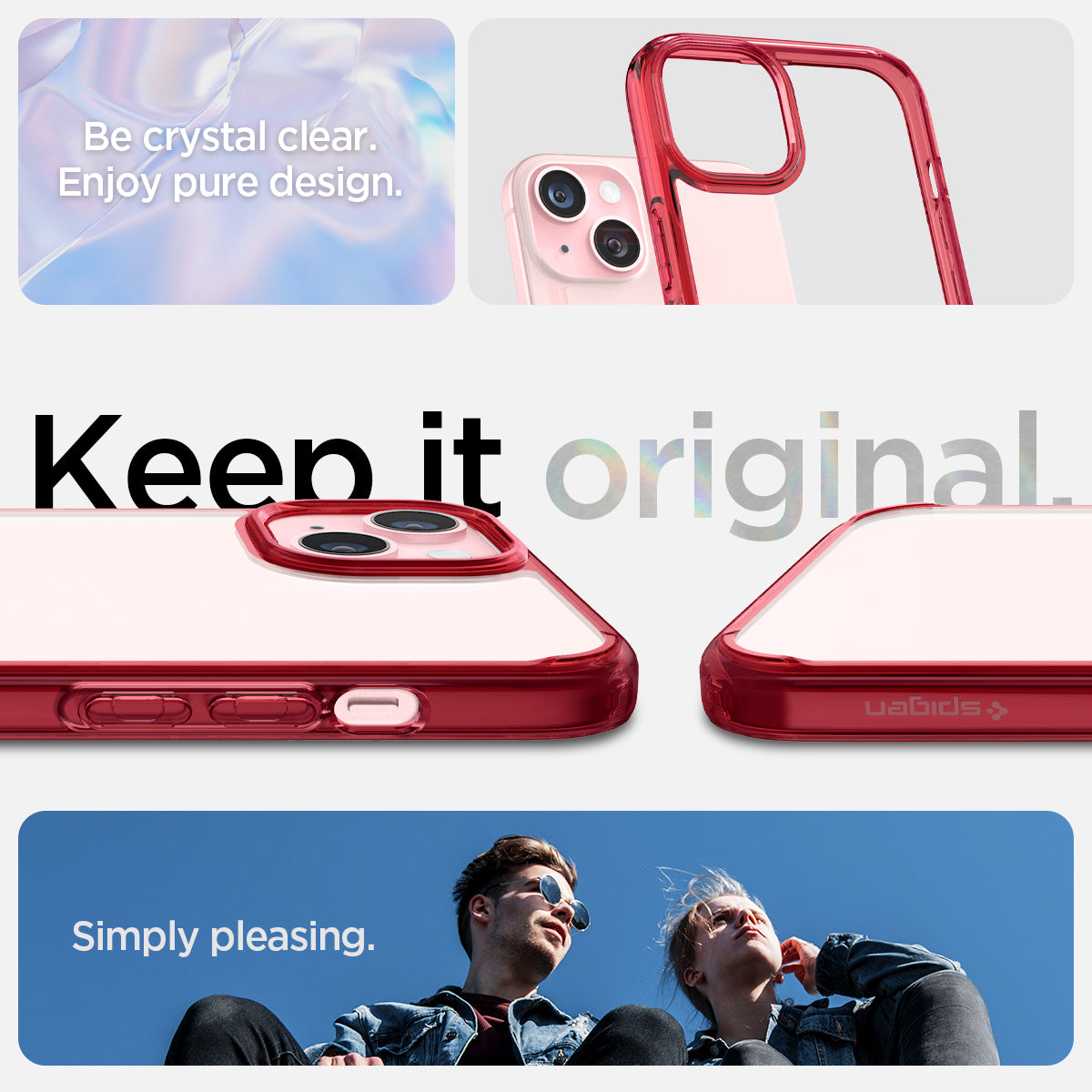 ACS06654 - iPhone 15 Plus Case Ultra Hybrid in red crystal showing the simply pleasing crystal clear pure design