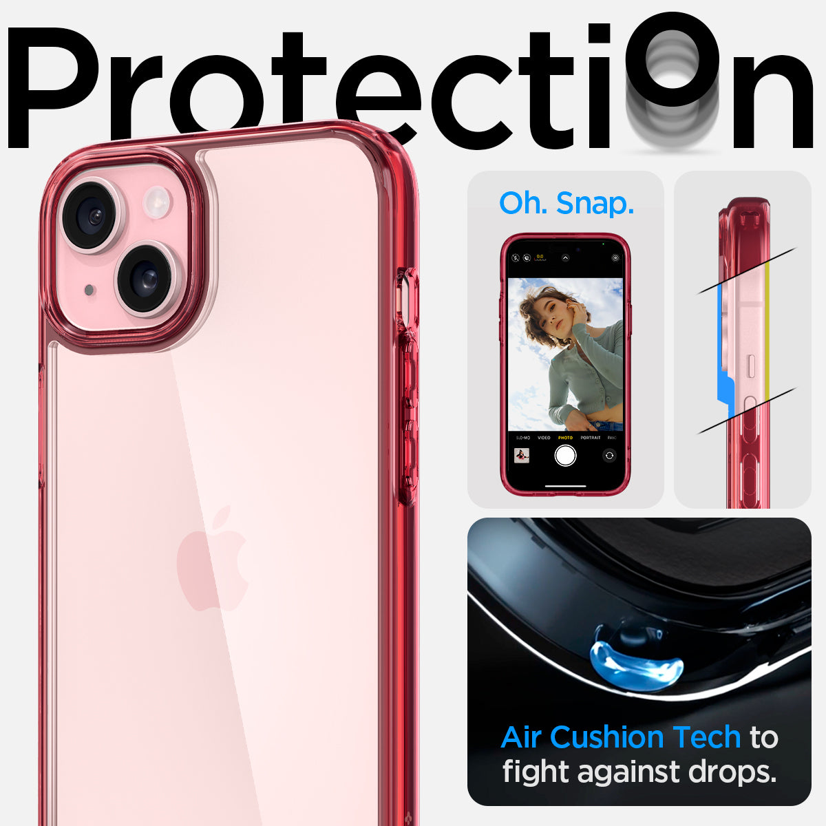 ACS06654 - iPhone 15 Plus Case Ultra Hybrid in red crystal showing the air cushion tech to fight against drops