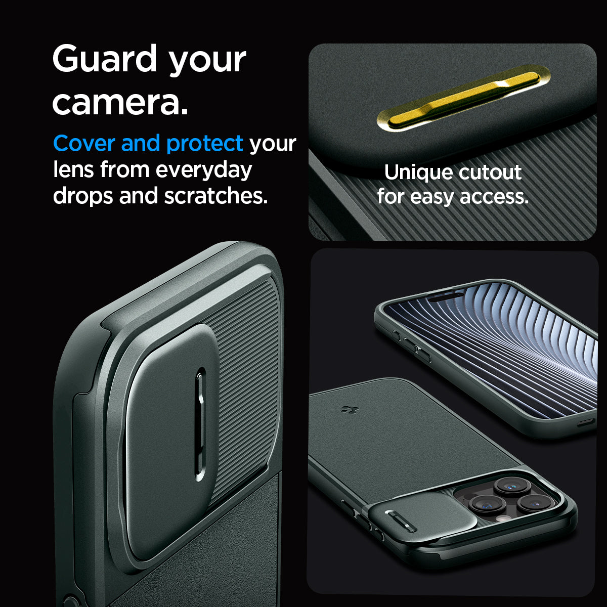 ACS06600 - iPhone 15 Pro Max Case Optik Armor (MagFit) in abyss green guard your camera. cover and protect your lens from everyday drops and scratches. unique cutout for easy access.