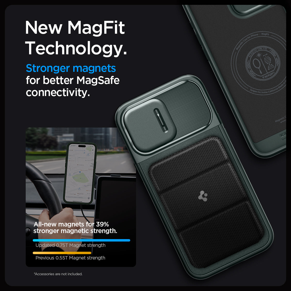 ACS06600 - iPhone 15 Pro Max Case Optik Armor (MagFit) in abyss green new magfit technology. Stronger magnets for better magsafe connectivity. all new magnets for 39% stronger magnetic strength.