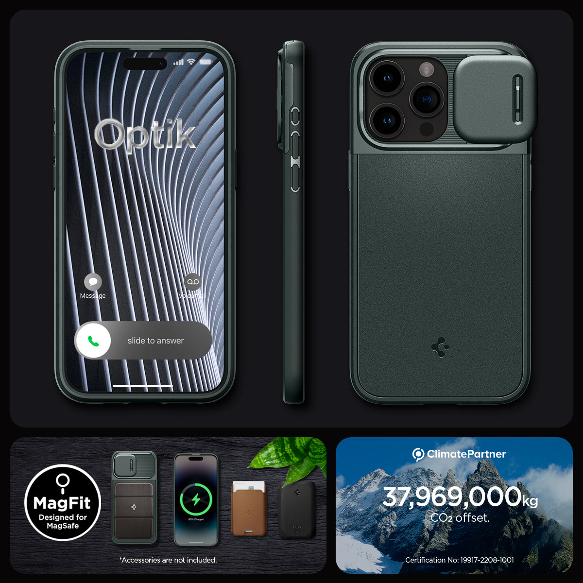 ACS06600 - iPhone 15 Pro Max Case Optik Armor (MagFit) in abyss green magfit designed for magsafe.