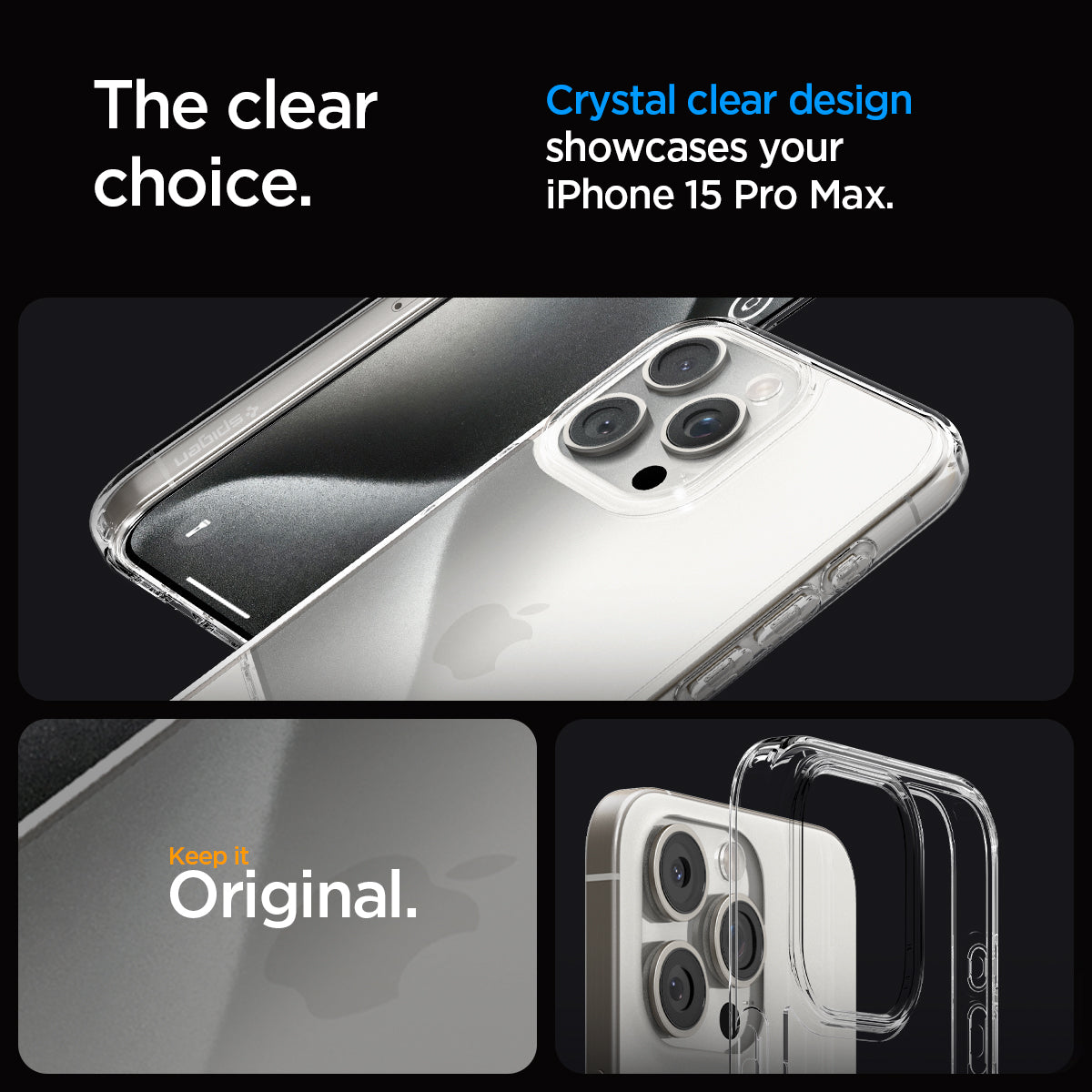 ACS06565 - iPhone 15 Pro Max Case Ultra Hybrid in crystal clear showing the clear choice. Crystal clear design showcases your iPhone 15 Pro Max