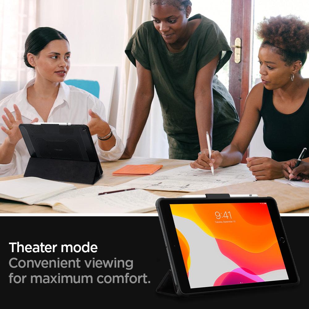 ACS01216 - iPad 10.2" Case Rugged Armor Pro in black showing the theater mode. Convenient viewing for maximum comfort