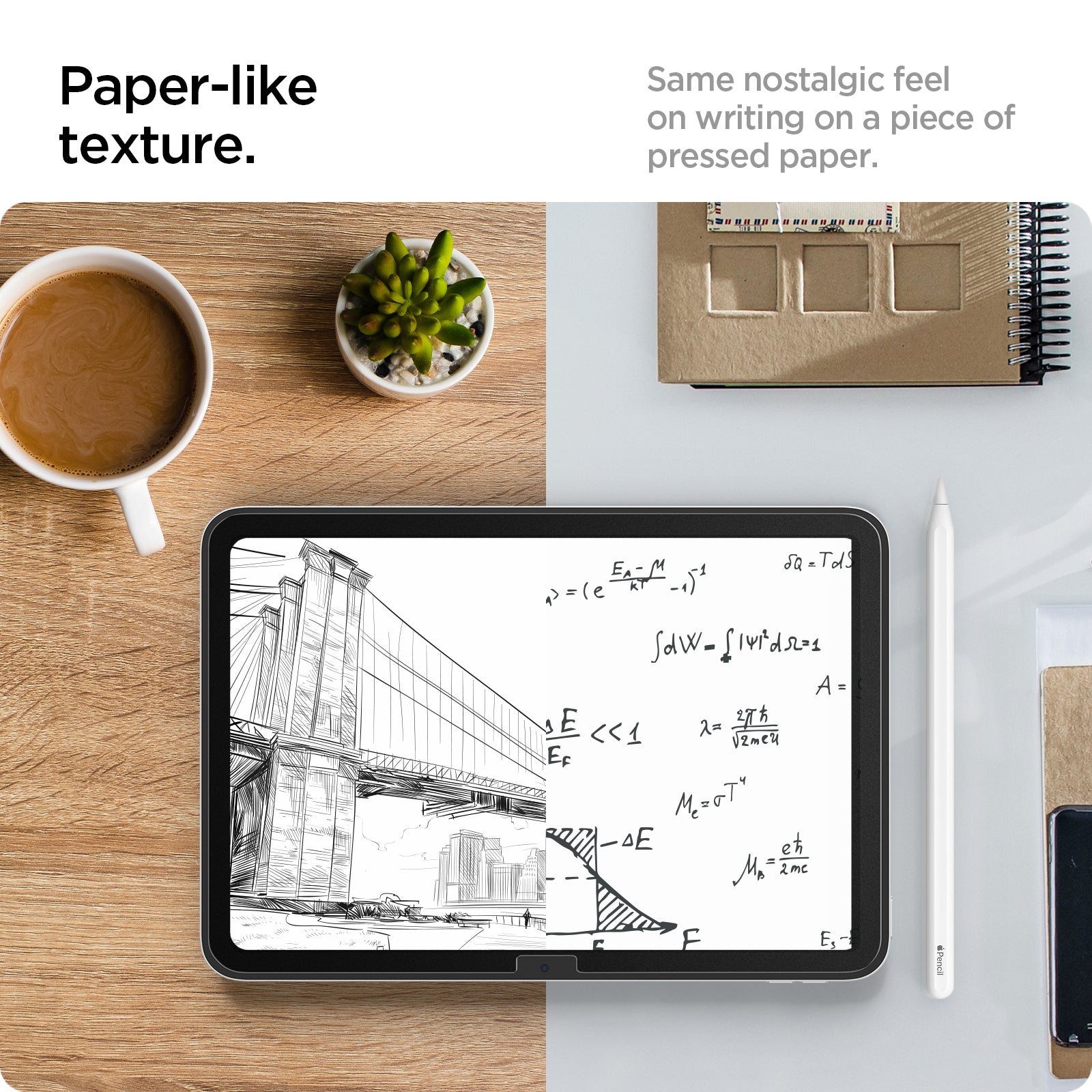 AFL05537 - iPad 10.9" Screen Protector Paper Touch Pro showing the paper-like texture. Same nostalgic feel on writing on a piece of pressed paper