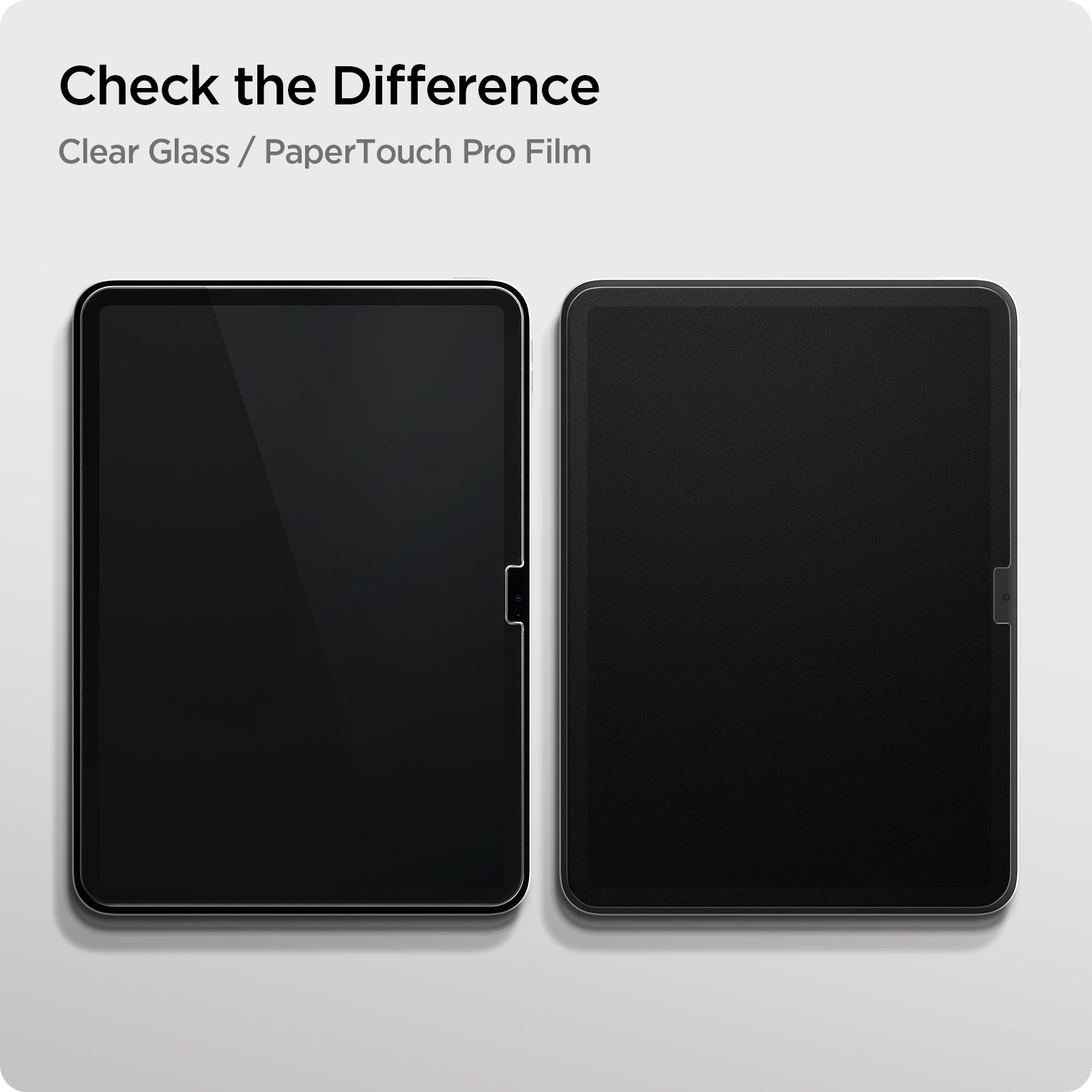 AFL05537 - iPad 10.2-inch (2021) Glas.tR SLIM in Clear showing the check the difference. Clear Glass / PaperTouch Pro Film
