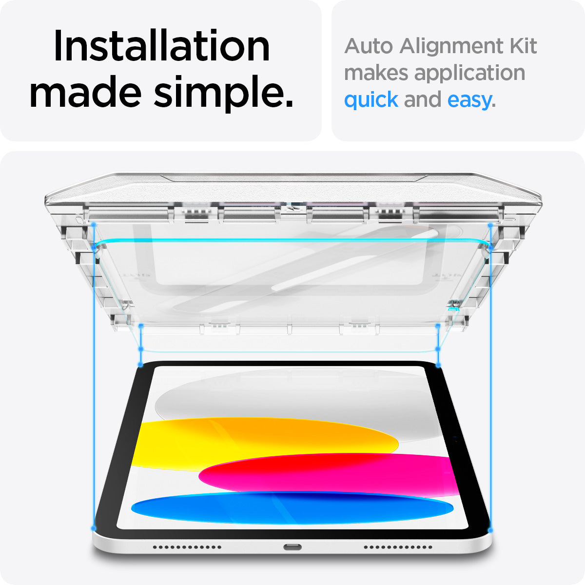 AGL05554 - iPad 10.9" Screen Protector EZ FIT GLAS.tR showing the installation made simple. Auto Alignment Kit makes application quick and easy