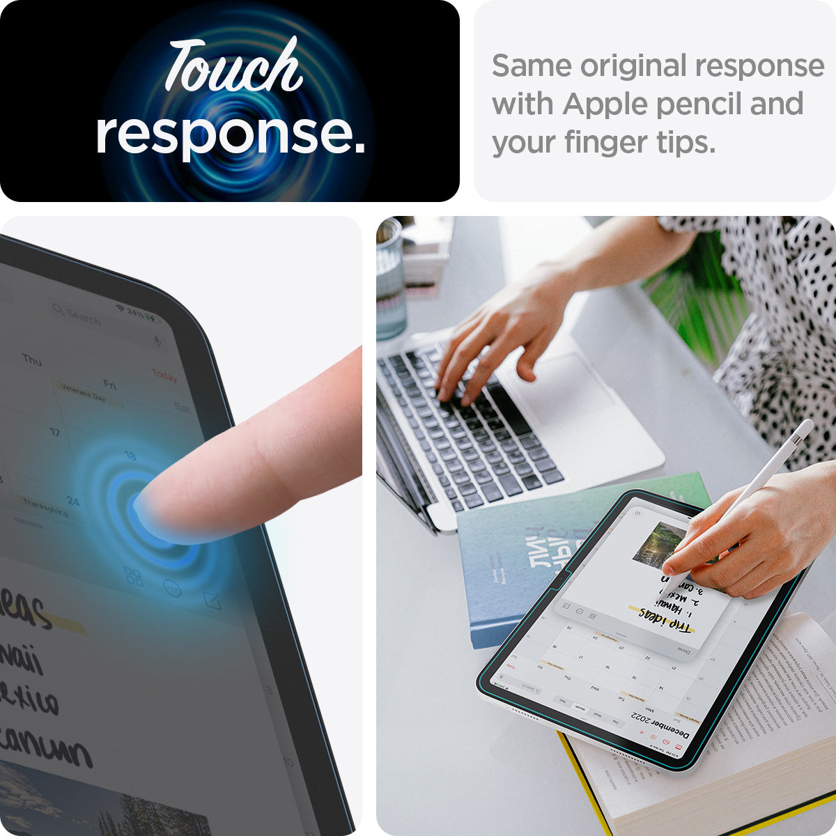 AGL05554 - iPad 10.9" Screen Protector EZ FIT GLAS.tR showing the touch responsive. Same original response with Apple pencil and your finger tips