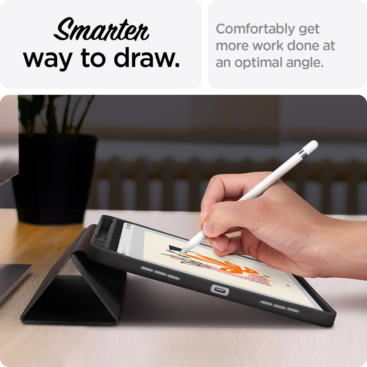 ACS05306 - iPad 10.9" Case Urban Fit in black showing the smarter way to draw. Comfortable get more work done at an optimal angle
