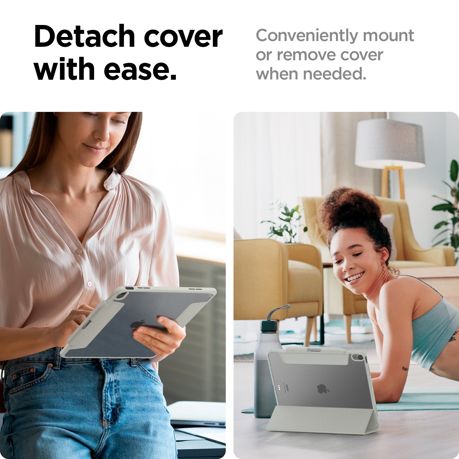 ACS06074 - iPad Air 10.9" Case Air Skin Pro in gray showing the detach cover with ease. conveniently mount or remove cover when needed