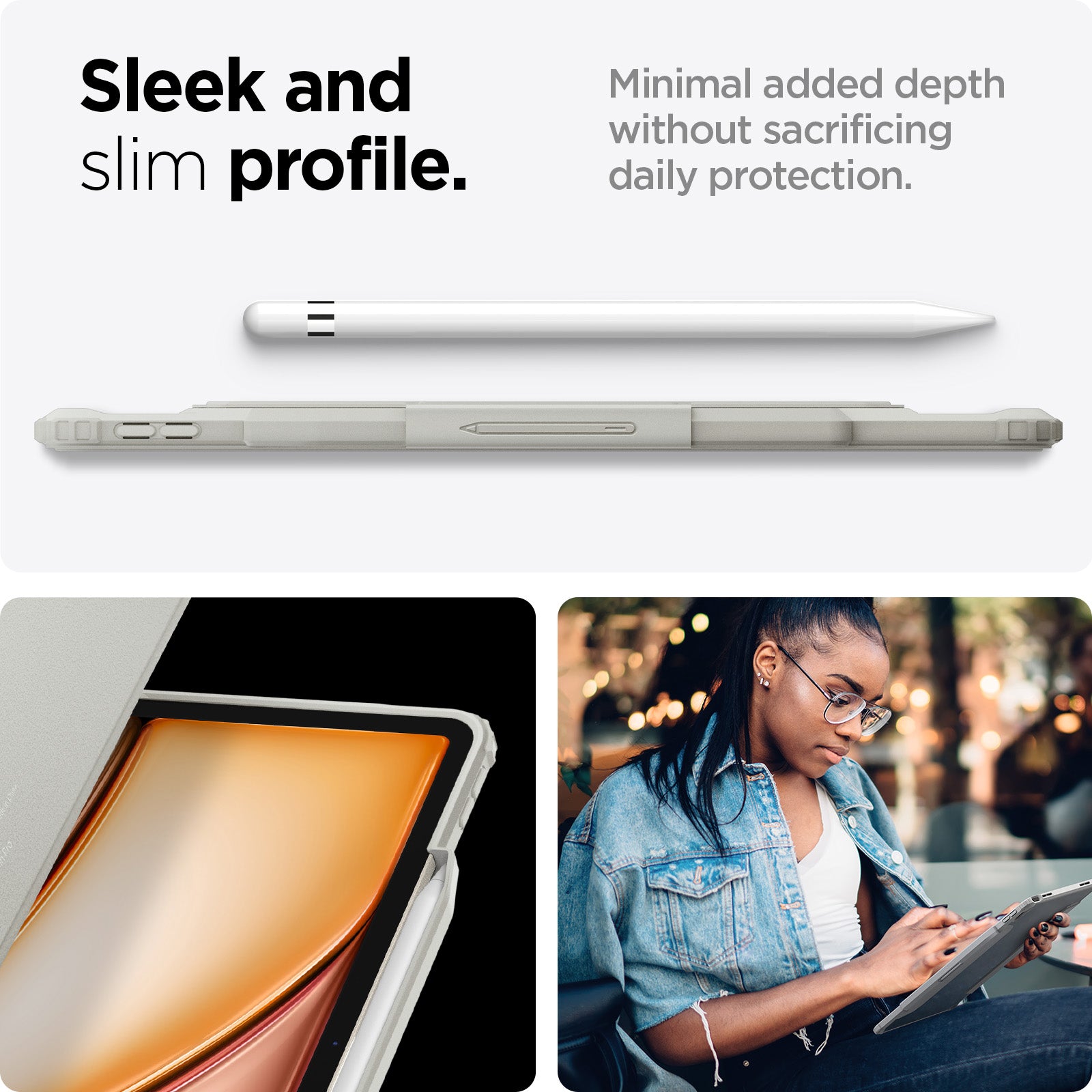 ACS06074 - iPad Air 10.9" Case Air Skin Pro in gray showing the sleek and slim profile. Minimal added depth without sacrificing daily protection