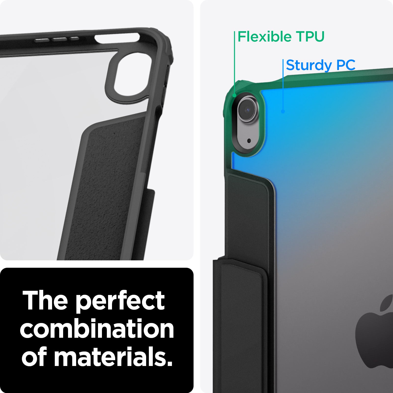 ACS07758 - iPad Air 11-inch (2024) Case Air Skin Pro in Black showing the perfect combination of materials, Flexible TPU and Sturdy PC