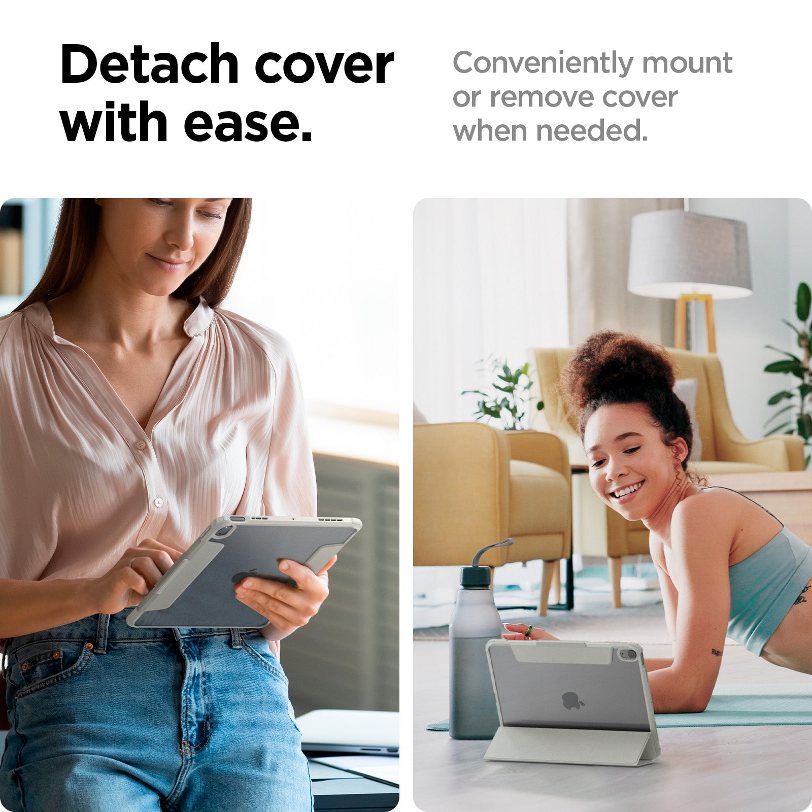 ACS07758 - iPad Air 11-inch (2024) Case Air Skin Pro in Black showing the detach cover with ease. conveniently mount or remove cover when needed
