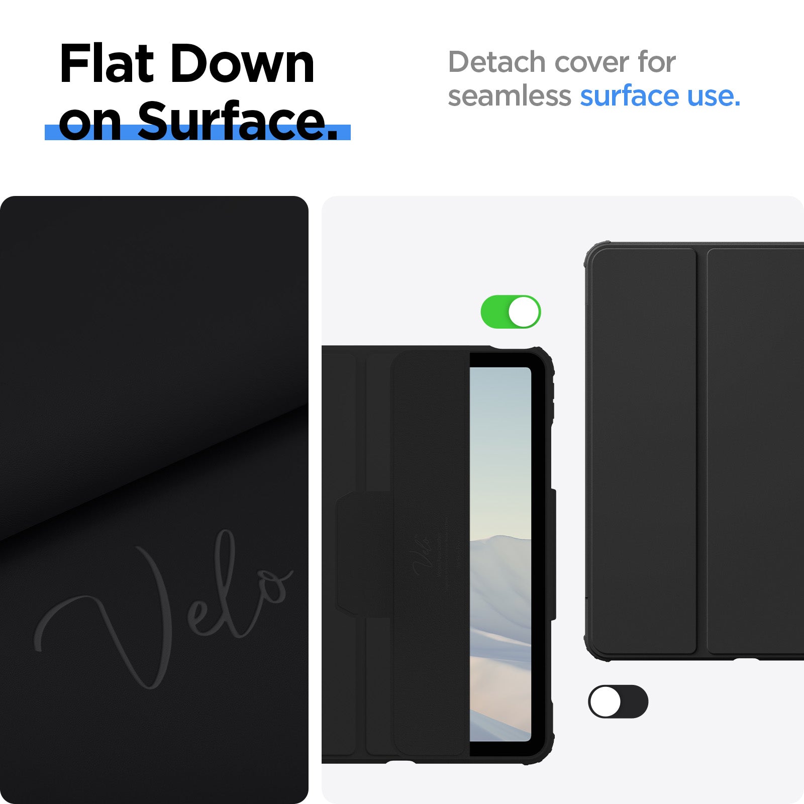 ACS07758 - iPad Air 11-inch (2024) Case Air Skin Pro in Black showing the flat down  on surface. Detach cover for seamless surface use