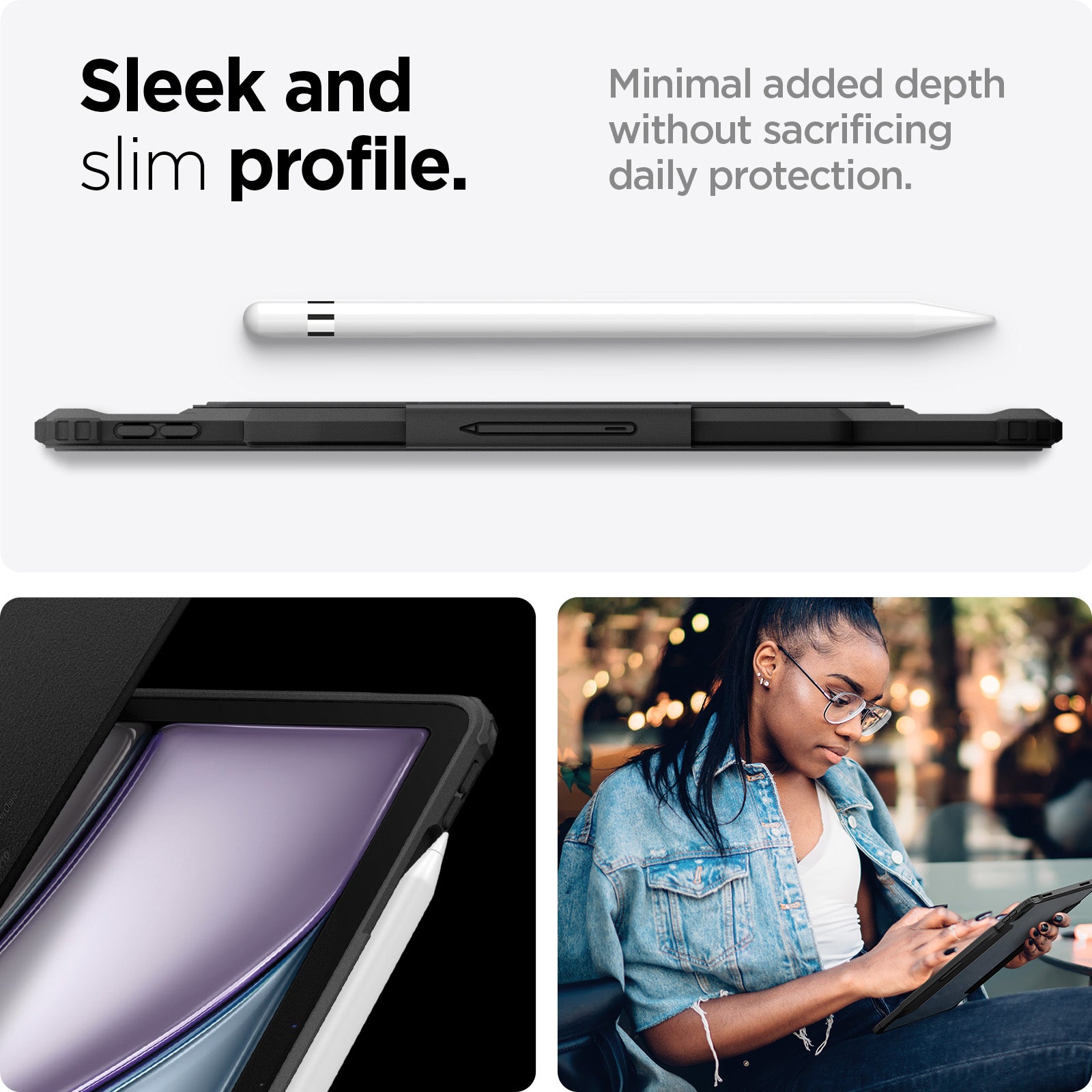 ACS07758 - iPad Air 11-inch (2024) Case Air Skin Pro in Black showing the sleek and slim profile. Minimal added depth without sacrificing daily protection