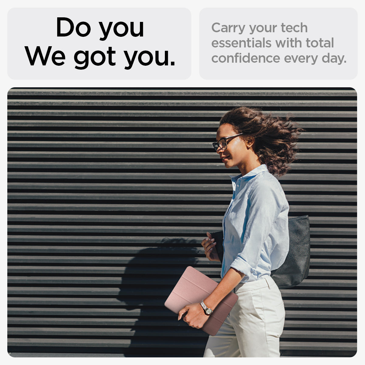 ACS07756 - iPad Air 11-inch (2025/2024) Case Urban Fit in Rose Gold showing carrying your tech essentials with total confidence every day