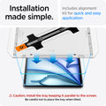 AGL07798 - iPad Air 10.9-inch GLAS.tR EZ FIT in Clear showing the installation made simple. Includes alignment kit for quick and easy application. Caution; Install the tray keeping it parallel to the screen. Be careful not to place the tray when tilted